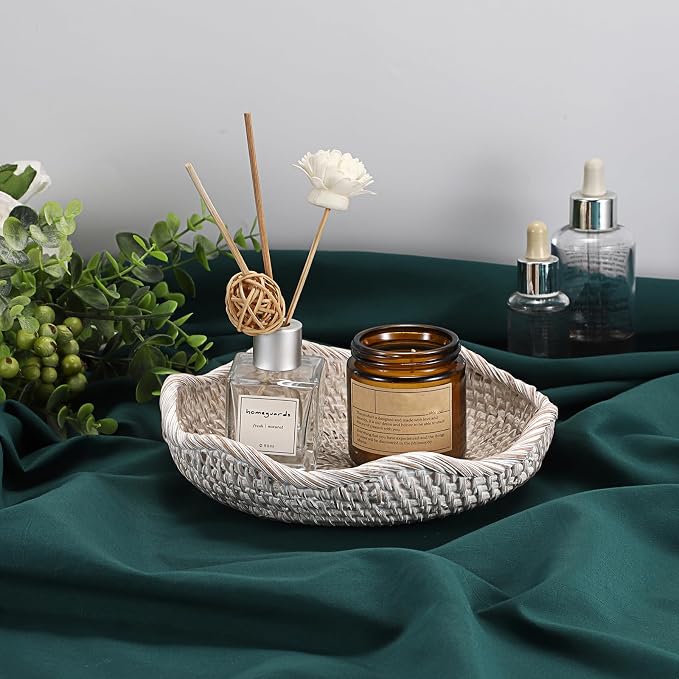 Hipiwe Handwoven Rattan Basket Tray Decorative Key Tray - Image 2