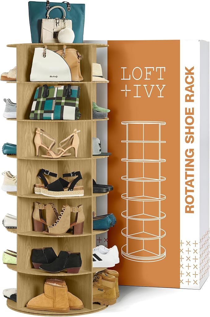 LOFT + IVY 7 Tier Rotating Shoe Rack Tower – 360° Spinning Storage Organizer by LoftIvy