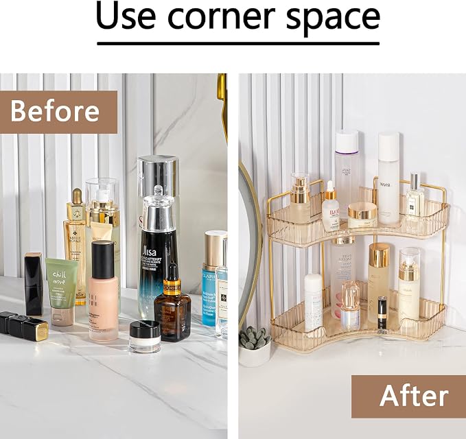 2-Tier Corner Bathroom Counter Organizer – Classic Storage Shelf - Image 5