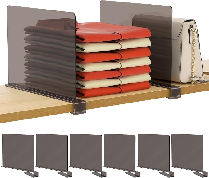 HBlife 6 Pack Grey Shelf Dividers, Vertical Purse Organizer by HBlife