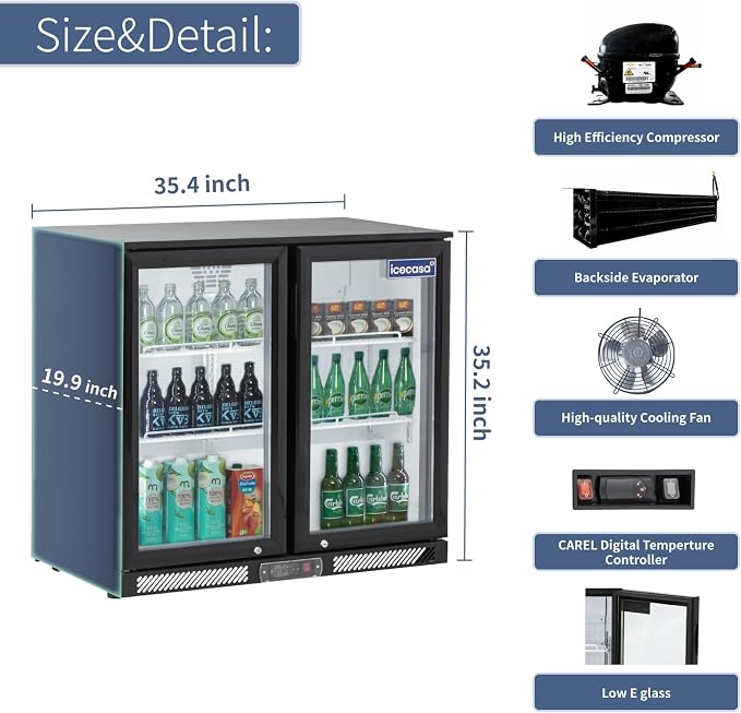ICECASA 36" W Beverage Refrigerators 2 Glass Door Back Bar Refrigerator - Image 3