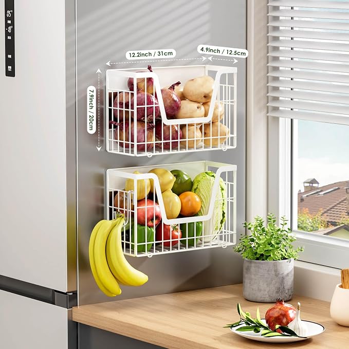 2 Set Magnetic Fridge Shelf, Potato and Onion Storage Bins, Wire Baskets Magnet - Image 2