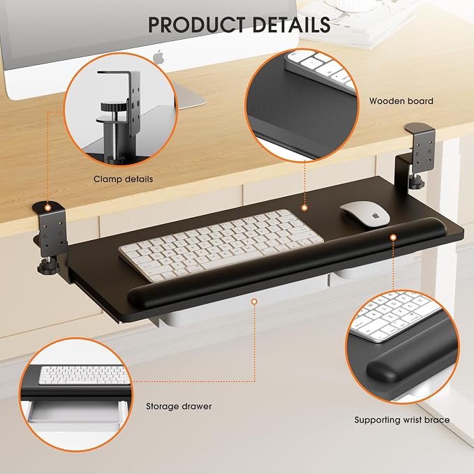Keyboard Tray Under Desk with a Soft Wrist Rest，Under Desk Keyboard Tray Slide - Image 5