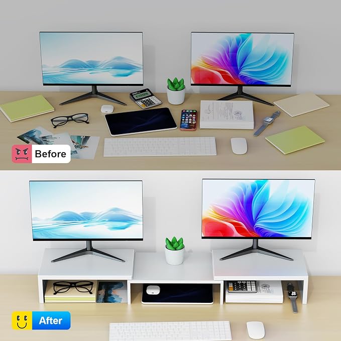 Dual Monitor Stand for Desk, Metal Computer Stand, Desk Shelf Riser, Desktop - Image 2