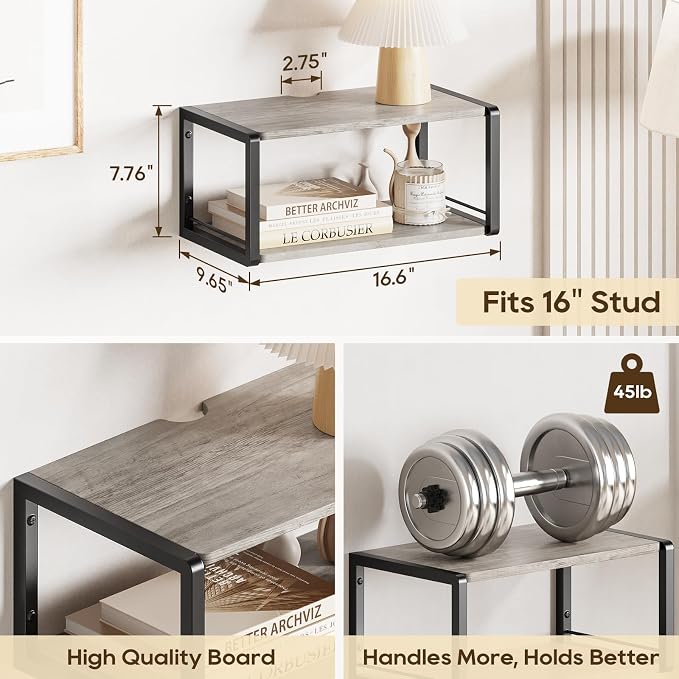 Floating Nightstand Set of 2, Wood Bedside Shelf Wall Mounted Nightstand - Image 2
