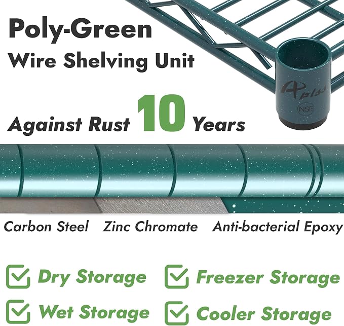 APLSS NSF 4-Tier Green-Epoxy Storage Shelves, Moist&Dry Environments, - Image 4