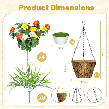 2 Pack Artificial Flowers Hanging Baskets - Image 3