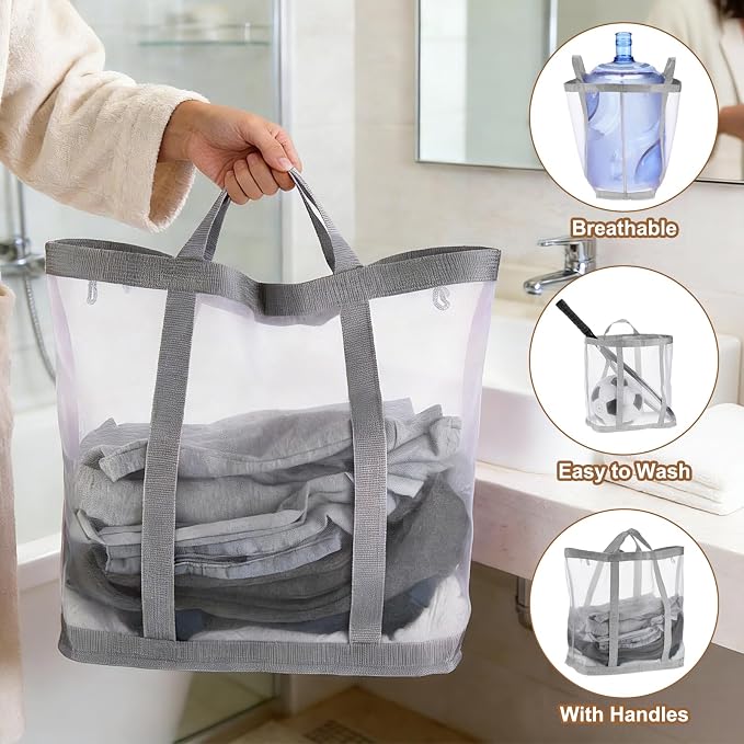 uxcell Collapsible Laundry Basket, Mesh Hamper - Image 3