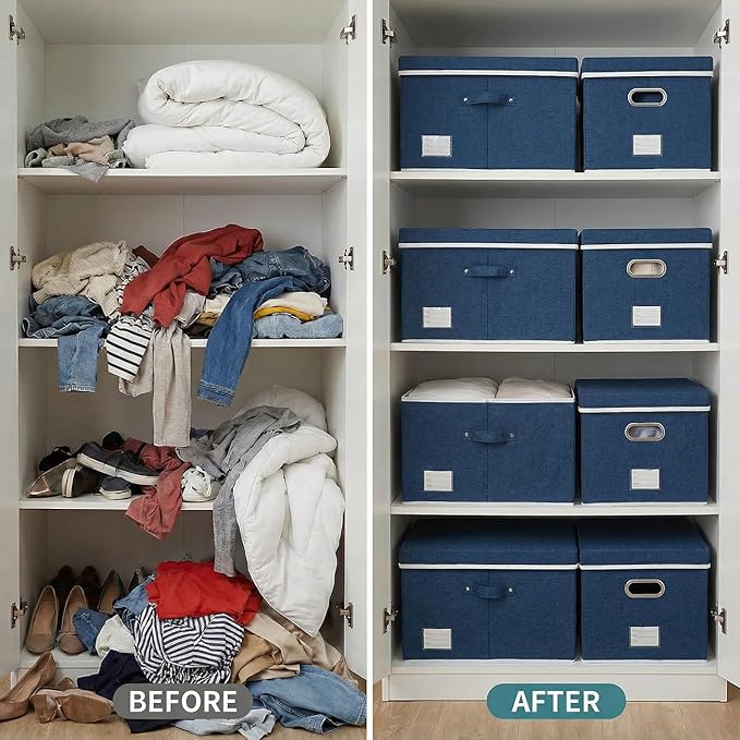 PRANDOM Storage Bins with Lids Linen Fabric Foldable Storage Boxes Organizer - Image 5