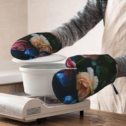 Garden Roses Print Oven Mitts Set of 2, Heat Resistant Silicone Oven Mittens - Image 8