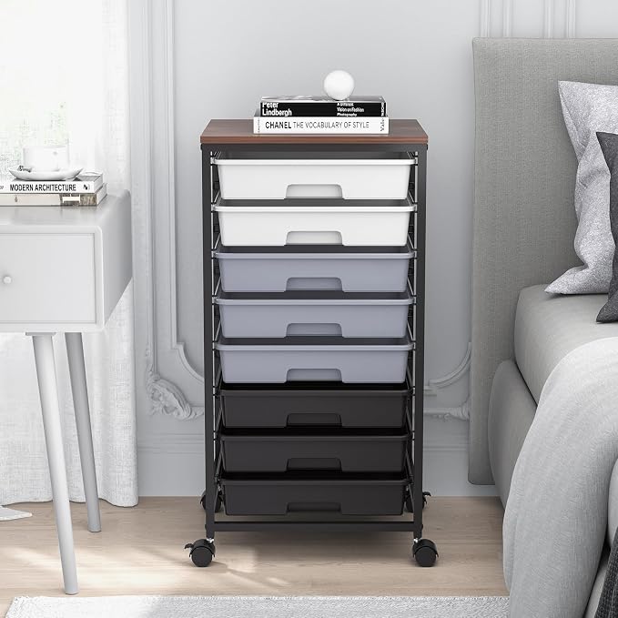 Rolling Cart with Drawers, Utility Cart With 8 Drawers and Wooden Tabletop - Image 9