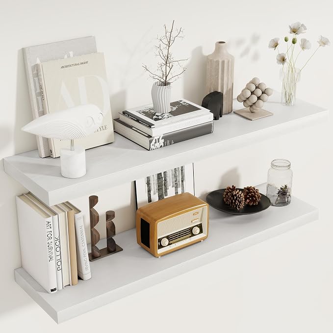 Fun Memories 40 Inch Floating Shelves Set of 2, 8 Inch Deep Wall Shelf by FunMemories