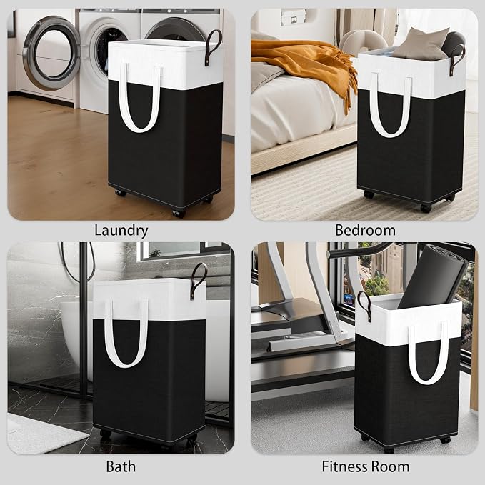 HomeHacks Laundry Basket with Wheels, Rolling Laundry Hamper, Collapsible & - Image 7