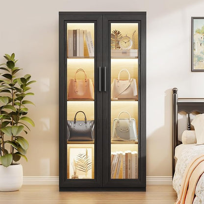 Curio Cabinet with Glass Doors, Bookcase with 4 Shelves, Display Cabinets - Image 8