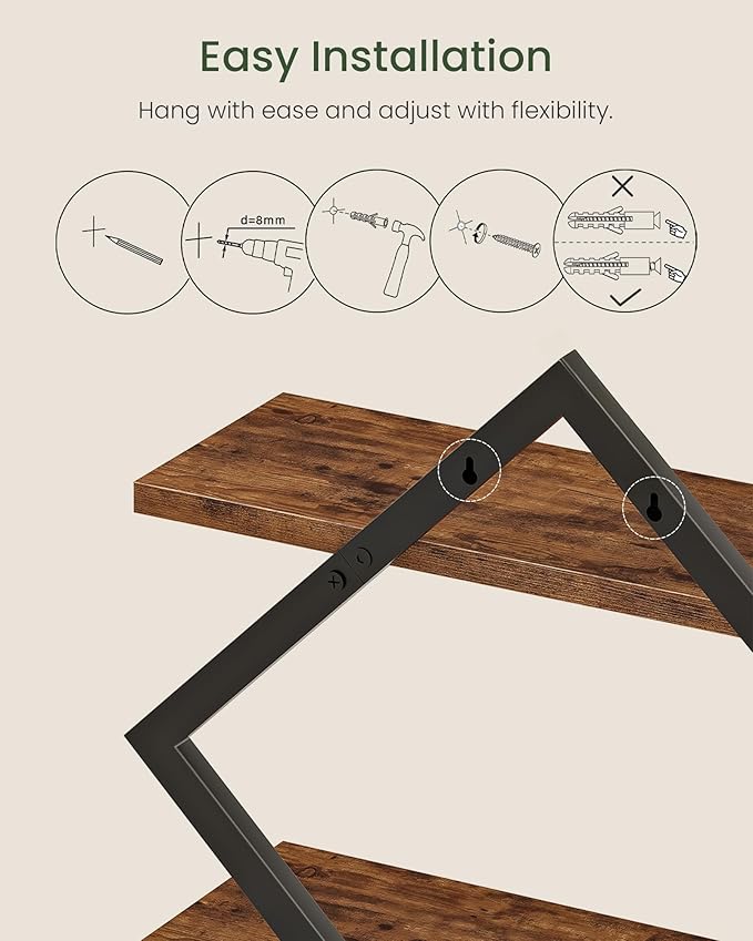CHOEZON Floating Shelves, 2-Tier Hanging Shelves, Wall Shelf Set of 2, Wall - Image 5