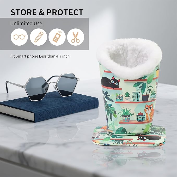 Plush Lined Eyeglasses Holder, Cute Magnetic PU Leather Glasses Stand Case - Image 5