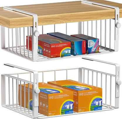 2Pack Under Shelf Basket Organizer, Adjustable Hanging Holder Storage by AmonHouseware