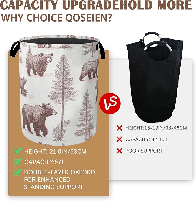 Large Laundry Basket, Retro Bear Collapsible Laundry Baskets, Forest Printed - Image 4