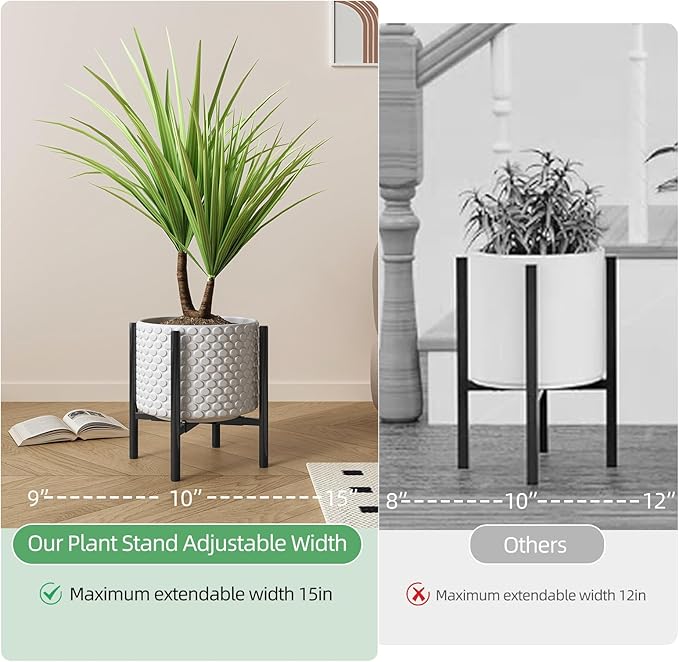 Adjustable Metal Plant Stand Indoor, Fits 9-15 Inch Pots, Mid Century Modern - Image 5