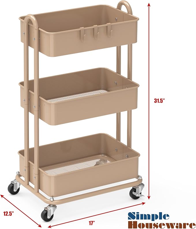 Simple Houseware 3-Tier Heavy Duty Metal Utility Rolling Cart - Image 2