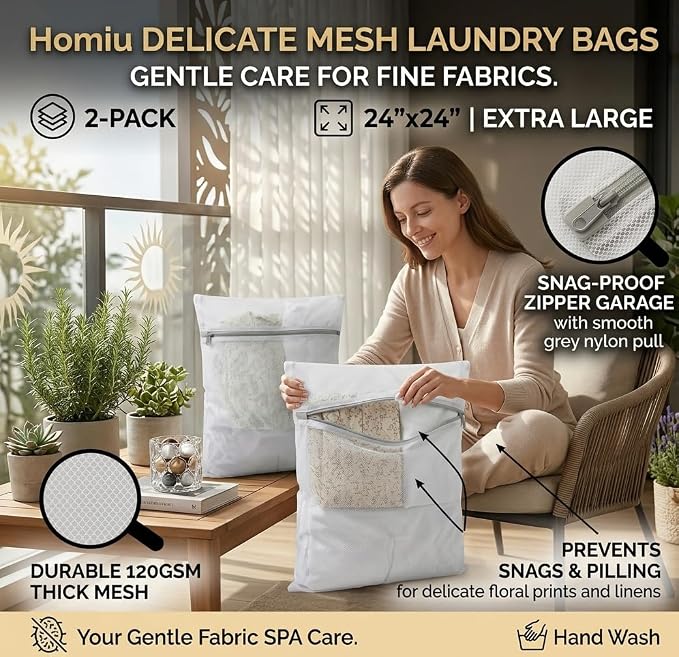 24x24 Medium Mesh Laundry Bags for Delicates, Blouses & Bed Linens – Durable - Image 5