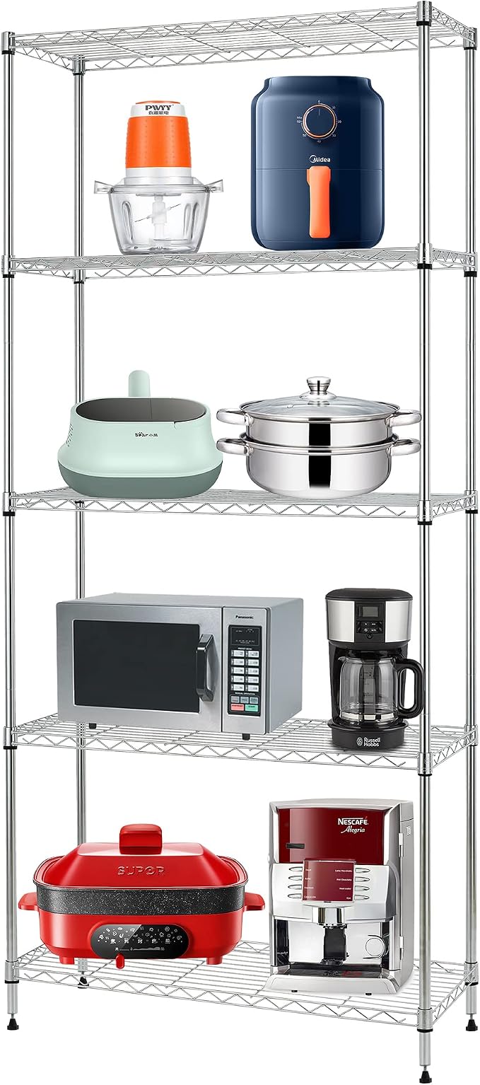 FDW | 5-Tier Wire Shelf | 24" x 14" x 60" | Chrome | Storage Shelves by FDW