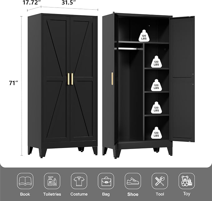 71" Tall Metal Wardrobe Closet - Image 3