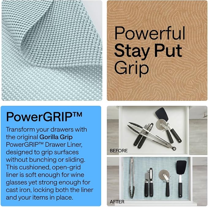 GORILLA GRIP powerGRIP Drawer Shelf and Cabinet Liner, Thick Strong Hold - Image 3