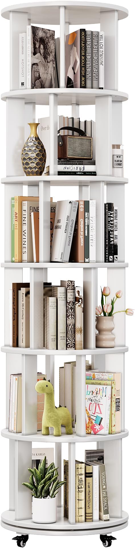 IUNVR Rotating Bookshelf, 6 Tier Solid Wood Bookshelf Tower - Image 8