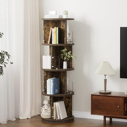VECELO Rotating Bookshelf Tower, 360°Revolving Bookcase, Round Book Shelf - Image 8