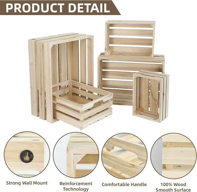 Wooden Crates, Unfinished Set of 5 Large Wood Crates - Image 3