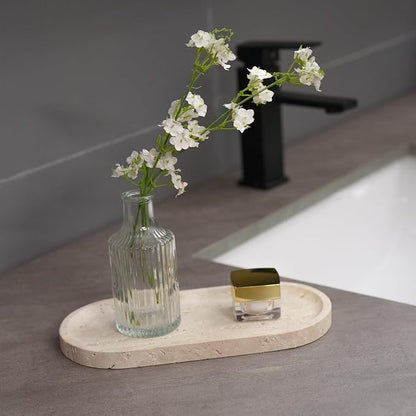 Beige Travertine Vanity Tray | Natural Stone Bathroom Organizer | Perfume & - Image 4