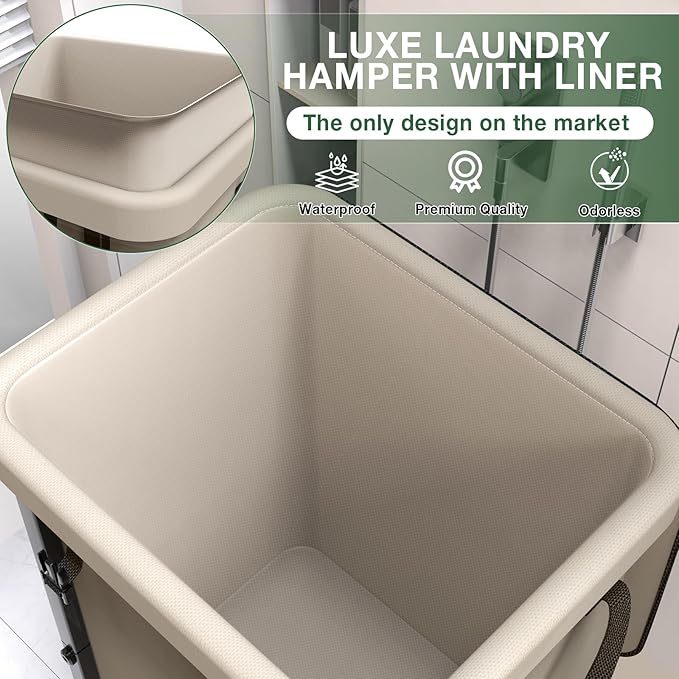 40 Gal Laundry Basket with Lid, Rolling Laundry Hamper with Wheels, Dirty - Image 3