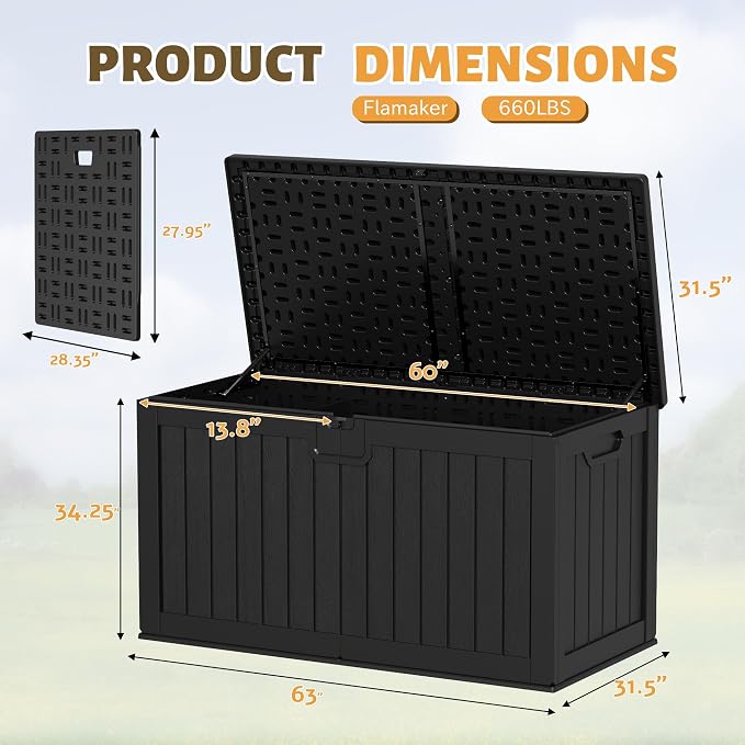 Flamaker 250 Gallon Resin Deck Box, XXL Waterproof Storage Box - Image 4