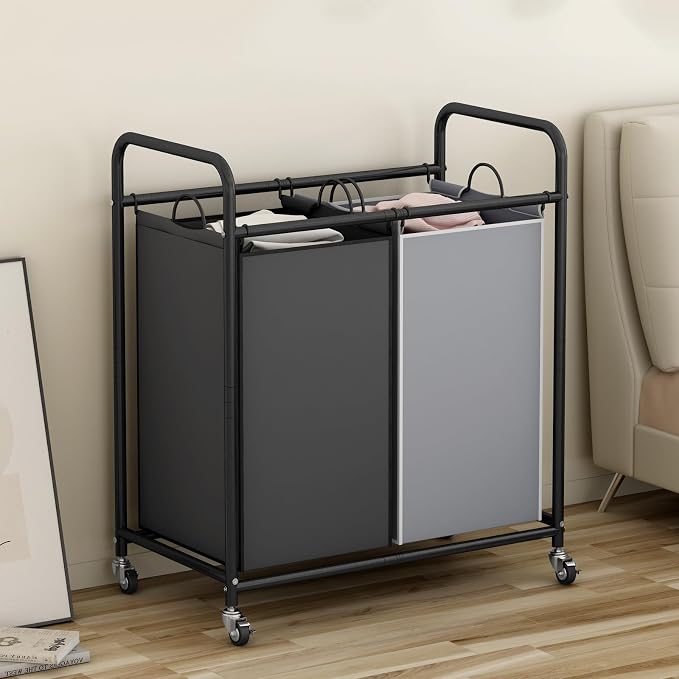 SUOERNUO Laundry Hamper Basket 2 Bag Laundry Sorter Cart - Image 2