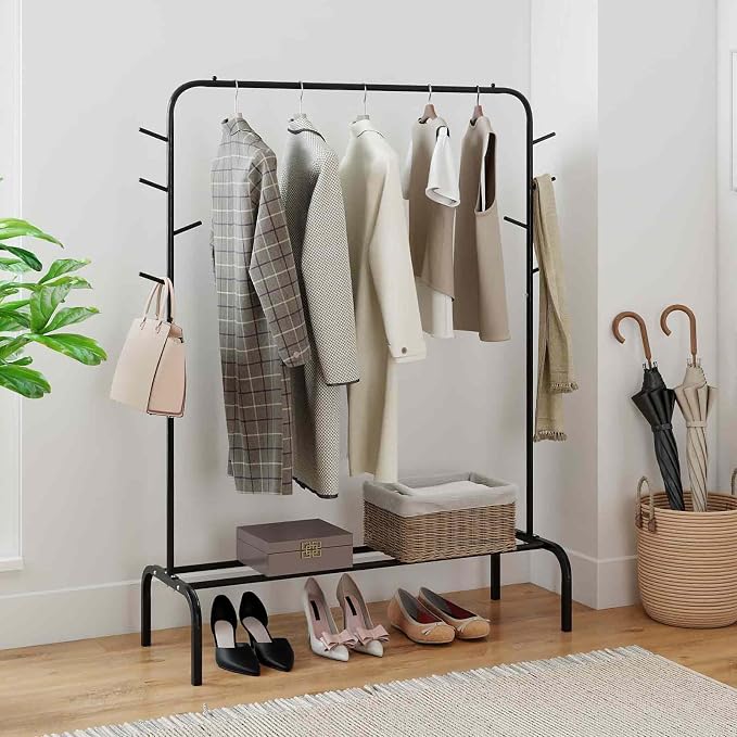 Giantex Clothes Rack for Hanging, 8 Hooks & Storage Shelf, Heavy-duty Metal - Image 5