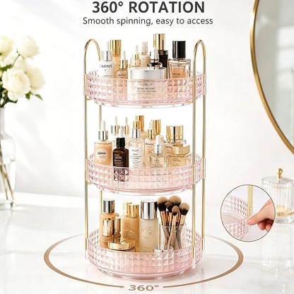 Fangoo 3 Tiers Pink Rotating Makeup Organizer - Image 4