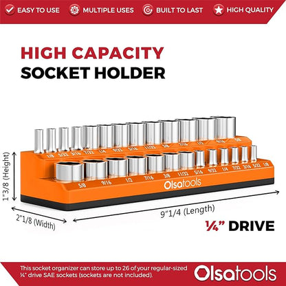 Olsa Tools Magnetic Socket Organizer | 1/4-inch Drive | SAE Orange | Holds 26 - Image 3