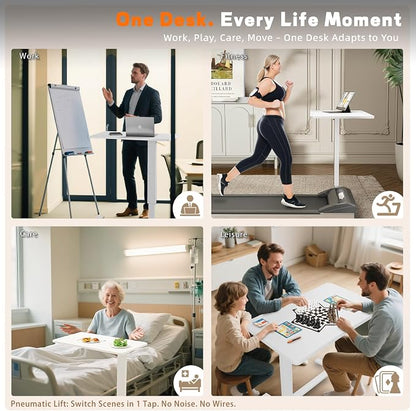 Overbed Bedside Table with Wheels, Adjustable Hospital Over Bed Table, Rolling - Image 5