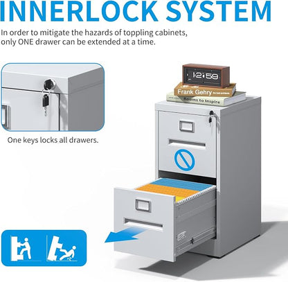 2 Drawer File Cabinet with Lock, Metal Vertical Filing Storage Cabinet - Image 4