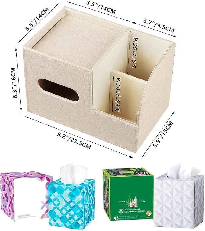 PU Leather Tissue Box Cover Square, Tissue Box Holder Organizer - Image 2