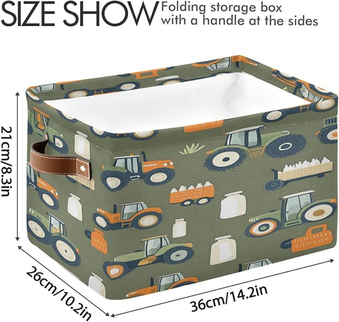 Cute Tractors Green Storage Bins Box Foldable Shelf Basket - Image 3