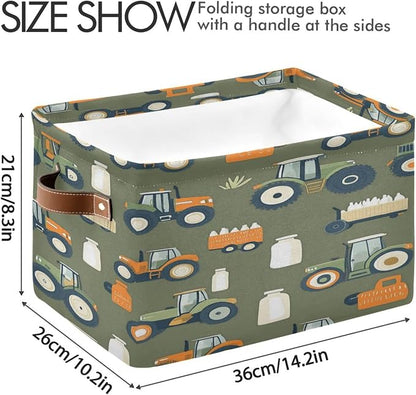 Cute Tractors Green Storage Bins Box Foldable Shelf Basket - Image 3