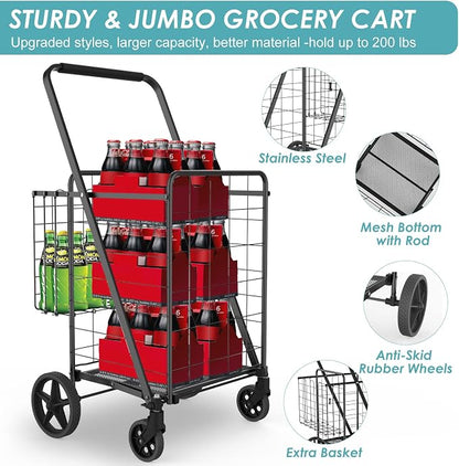 Upgraded Shopping Cart for Groceries, 330LBS Jumbo Grocery Cart | Waterproof - Image 8
