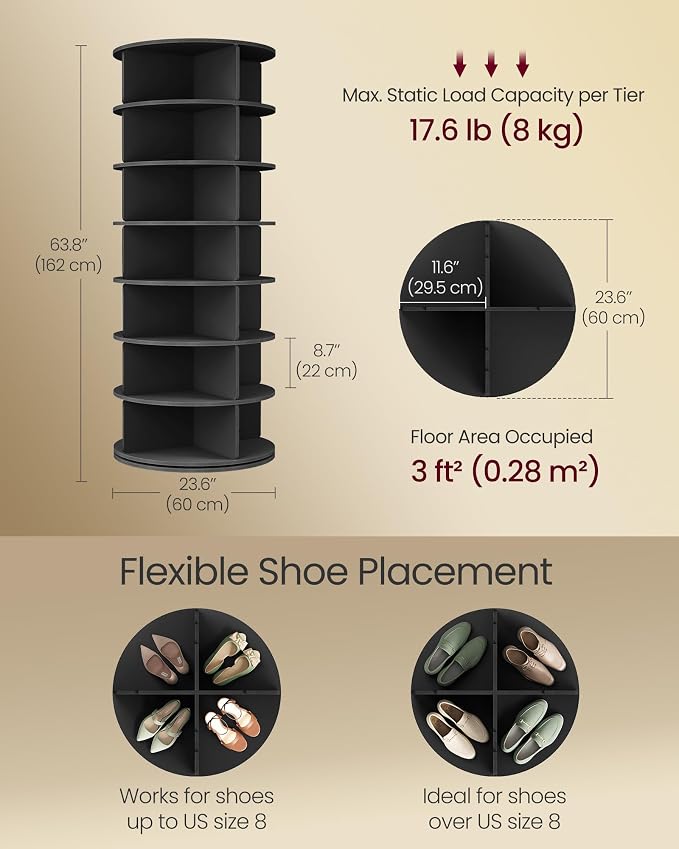 VASAGLE 7-Tier Rotating Shoe Rack Tower, Free Standing 360 Degree Spinning Shoe - Image 2
