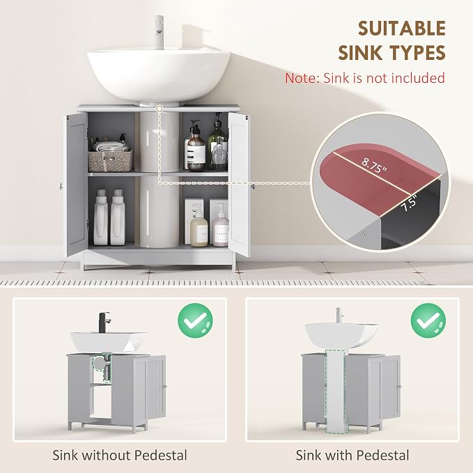 HOMCOM Under Sink Bathroom Cabinet, Pedestal Sink Storage Cabinet - Image 4