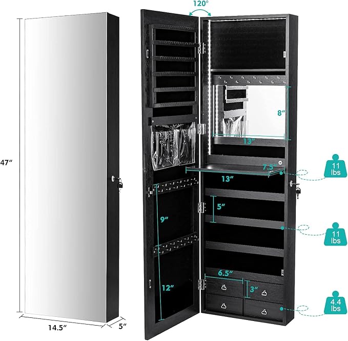 CHARMAID LED Strip Jewelry Armoire - Image 7