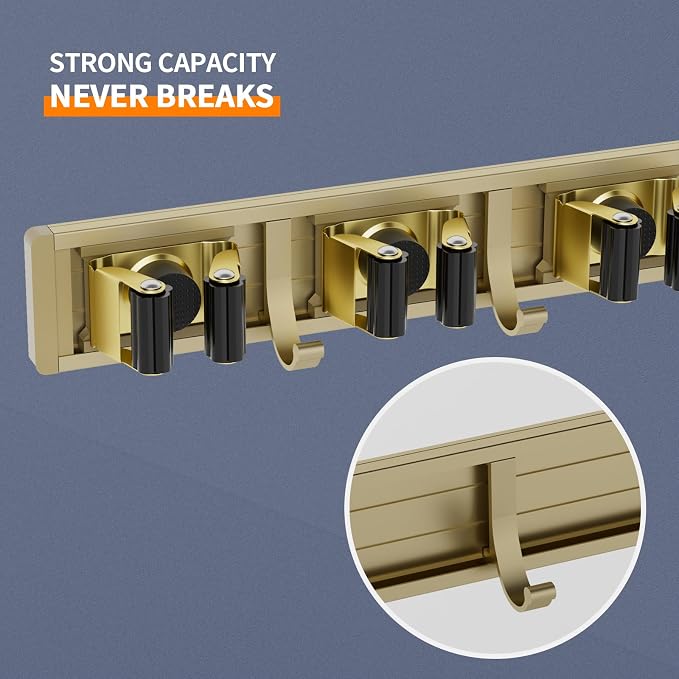 reliahom Broom Holder Wall Mount Mop Hanger Tools organizer 5Racks 4Hooks | - Image 2