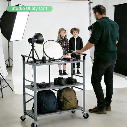 SNTD 3 Tier Rolling Cart, Metal Utility Cart on Wheels, Lockable Casters - Image 9