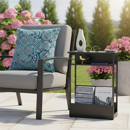 Vintage Narrow Side Table with Storage Shelf, 3 Tier Slim End Table Modern Sofa - Image 8